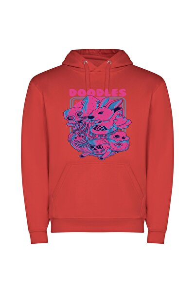 iLovePrints Psychedelic Skulls Print Φούτερ με κουκούλα σε χρώμα Κόκκινο