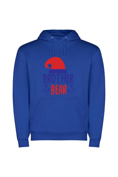 iLovePrints Vibrant Brotherhood: Bear Hat Φούτερ με κουκούλα σε χρώμα Μπλε