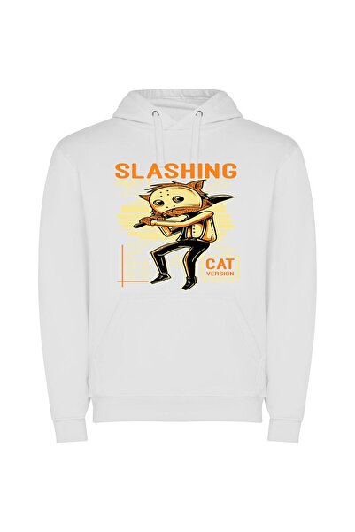iLovePrints Feline Swing: Pop-Cat Art Φούτερ με κουκούλα σε χρώμα Λευκό