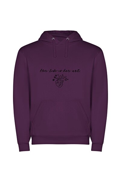 iLovePrints Floral Heart Sketch: HD Love Art Φούτερ με κουκούλα σε χρώμα Μωβ