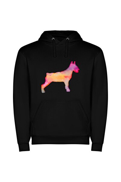 iLovePrints Colorful Canine Silhouette Φούτερ με κουκούλα σε χρώμα Μαύρο