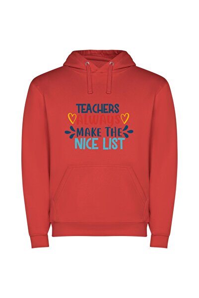 iLovePrints Kindness Ranks High: Teacher Φούτερ με κουκούλα σε χρώμα Κόκκινο