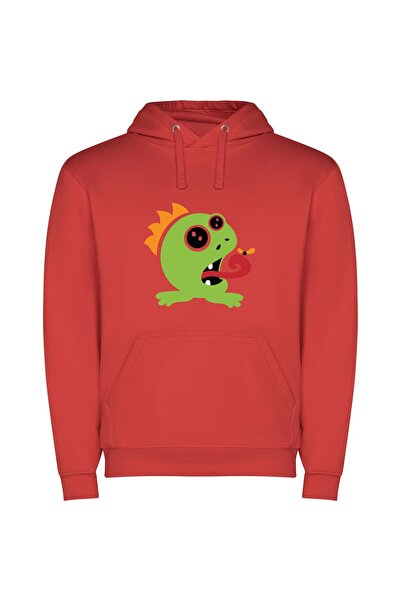 iLovePrints Vivid Monster Munchies Φούτερ με κουκούλα σε χρώμα Κόκκινο