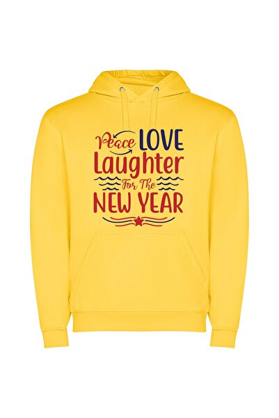 iLovePrints Blissful New Year's Delight Φούτερ με κουκούλα σε χρώμα Κίτρινο