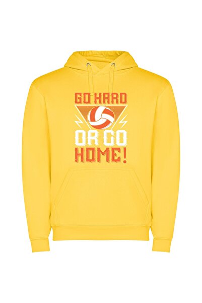 iLovePrints Homebound Retro Volleyball Φούτερ με κουκούλα σε χρώμα Κίτρινο