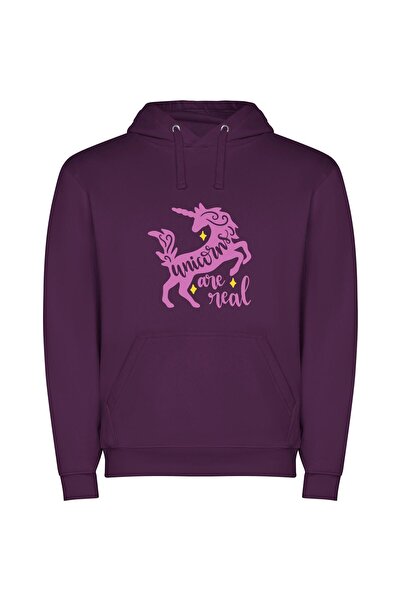 iLovePrints Real Unicorns, Magical Reality Φούτερ με κουκούλα σε χρώμα Μωβ