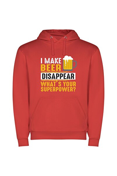 iLovePrints Disappearing Beer Superpowers Φούτερ με κουκούλα σε χρώμα Κόκκινο