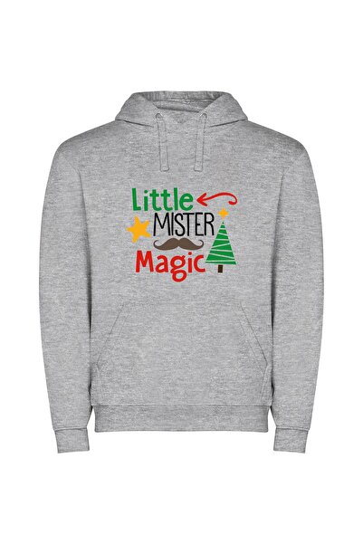 iLovePrints Mystic Christmas Mustache Magic Φούτερ με κουκούλα σε χρώμα Γκρι