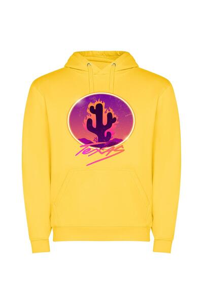 iLovePrints Cactus Synthwave Oasis Φούτερ με κουκούλα σε χρώμα Κίτρινο