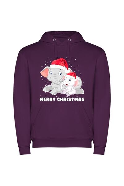iLovePrints Festive Elephant Extravaganza Φούτερ με κουκούλα σε χρώμα Μωβ