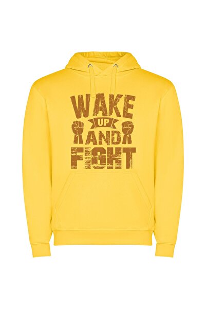 iLovePrints Awakened Fighter: Rise Strong Φούτερ με κουκούλα σε χρώμα Κίτρινο
