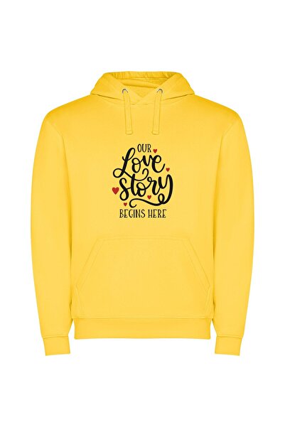 iLovePrints Love's Life Story Commences Φούτερ με κουκούλα σε χρώμα Κίτρινο