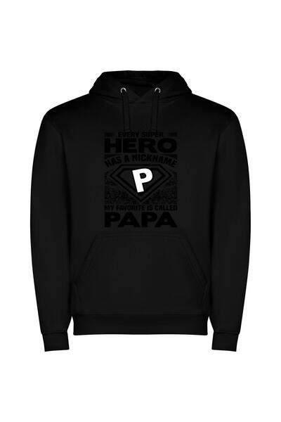 iLovePrints Papa: Diamond-Plated Superhero Φούτερ με κουκούλα σε χρώμα Μαύρο