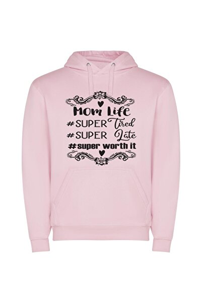 iLovePrints Super Mom, Street Chic Φούτερ με κουκούλα σε χρώμα Ροζ
