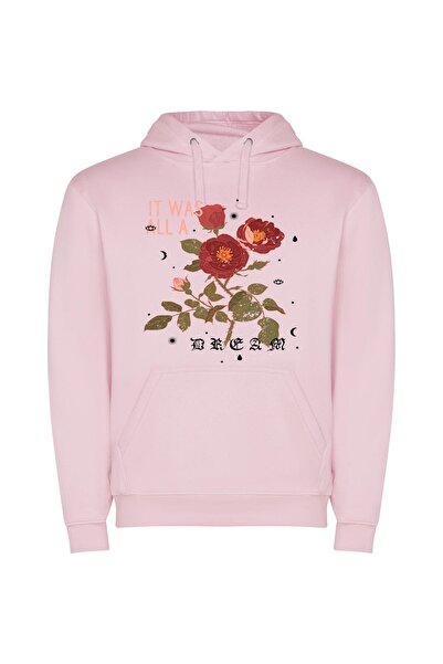 iLovePrints Rose's Exquisite Floral Illustration Φούτερ με κουκούλα σε χρώμα Ροζ