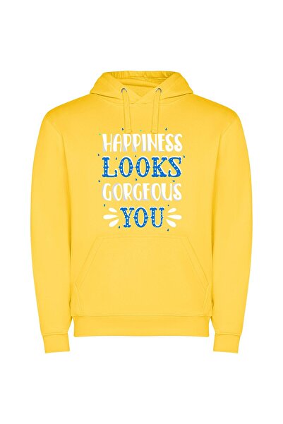 iLovePrints Mischievous Blue Gaze Φούτερ με κουκούλα σε χρώμα Κίτρινο