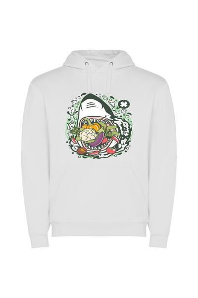 iLovePrints Vibrant Shark Feast Φούτερ με κουκούλα σε χρώμα Λευκό