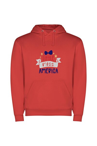 iLovePrints Patriotic Miss USA Bow Φούτερ με κουκούλα σε χρώμα Κόκκινο