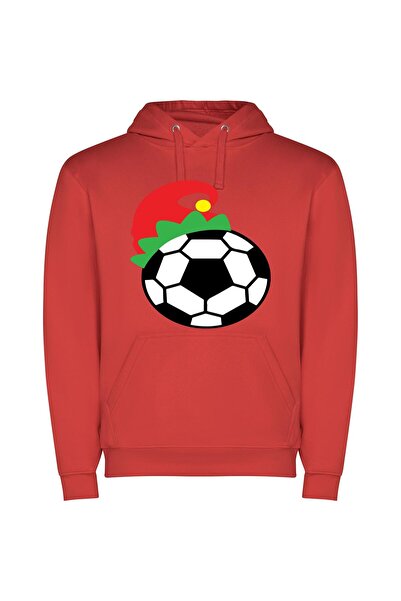 iLovePrints Festive Soccer Ball Art Φούτερ με κουκούλα σε χρώμα Κόκκινο