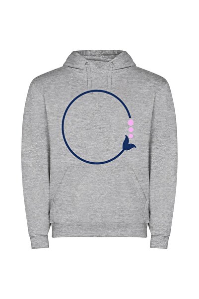 iLovePrints Circle Bliss: Floral Minimalism Φούτερ με κουκούλα σε χρώμα Γκρι