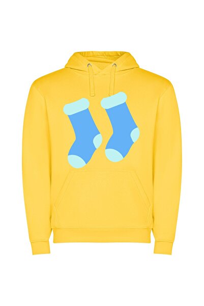 iLovePrints Fashionable Blue Sock Duo Φούτερ με κουκούλα σε χρώμα Κίτρινο