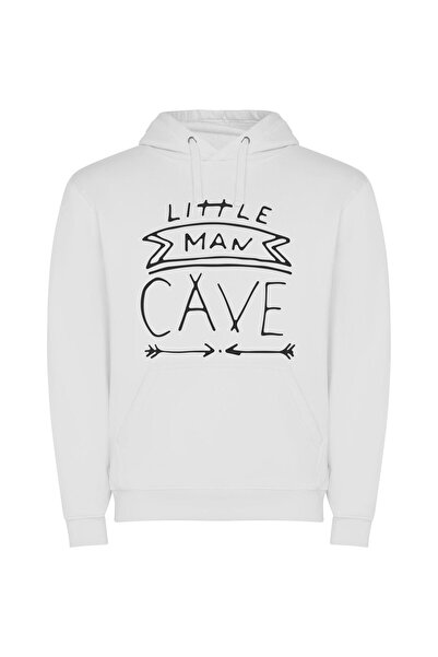 iLovePrints Monochrome Man Cave Φούτερ με κουκούλα σε χρώμα Λευκό