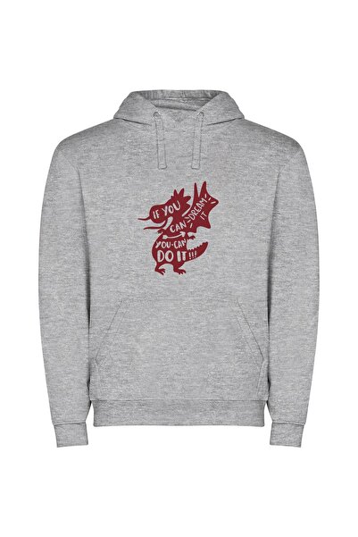 iLovePrints Crimson Dragon's Can-Do Dream Φούτερ με κουκούλα σε χρώμα Γκρι