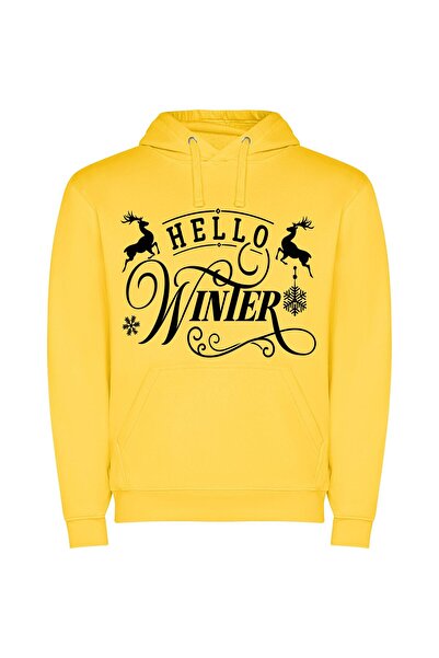 iLovePrints Winter Vibes Φούτερ με κουκούλα σε χρώμα Κίτρινο