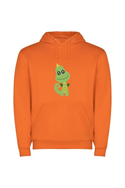 iLovePrints Charming Striped Forest Dragon Φούτερ με κουκούλα σε χρώμα Πορτοκαλί