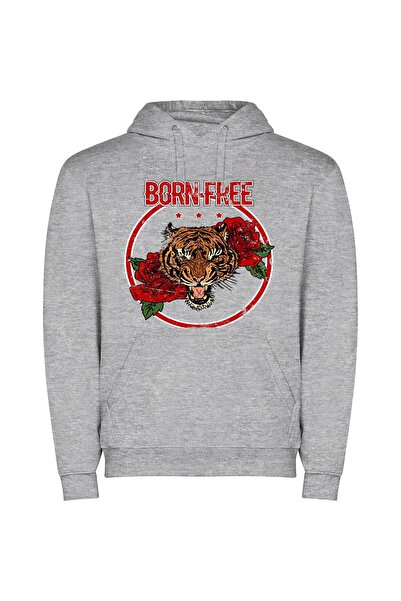 iLovePrints Artistic Tiger's Bouquet Φούτερ με κουκούλα σε χρώμα Γκρι