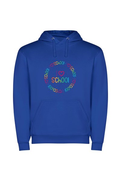 iLovePrints Vibrant 'I Love School' Φούτερ με κουκούλα σε χρώμα Μπλε