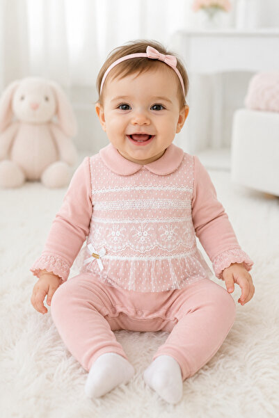 Babyhola جمبسوت بناتي مزين بالدانتيل والفيونكة 13958