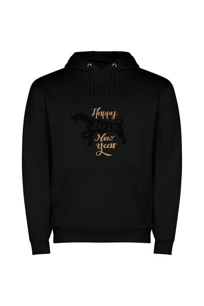 iLovePrints Pawsperous New Year Ahead Φούτερ με κουκούλα σε χρώμα Μαύρο