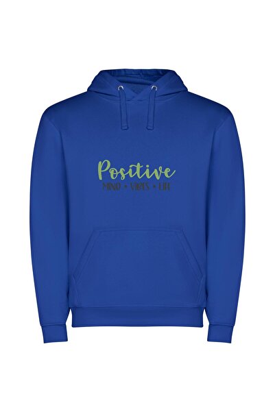 iLovePrints Blissful White Background Vibes Φούτερ με κουκούλα σε χρώμα Μπλε