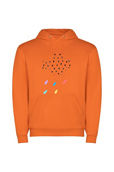 iLovePrints Colorful Avian Rainfall Φούτερ με κουκούλα σε χρώμα Πορτοκαλί