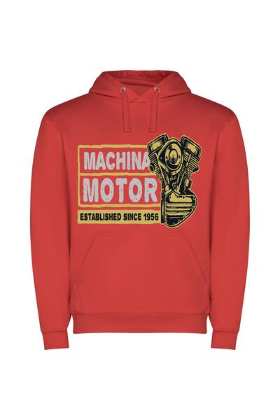 iLovePrints Vintage Motor Machine Tribute Φούτερ με κουκούλα σε χρώμα Κόκκινο