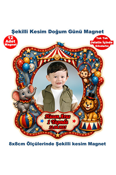 Elara Tasarım Sirk Temalı 12 Adet Fotoğraflı Kişiye özel Magnet Hediye Poşetl...
