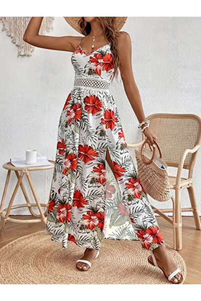 UFC 1985 TOP BRAND Women's floral print maxi dress with tie-up straps, v-neck...