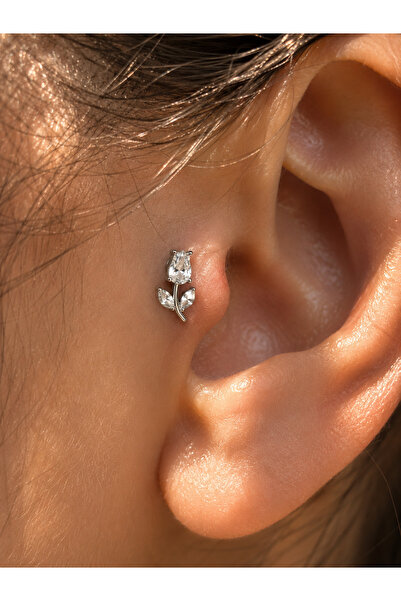BY DİLEK ÇETİN ACCESSORY Çelik lale figürlü kıkırdak helix tragus piercing (1...