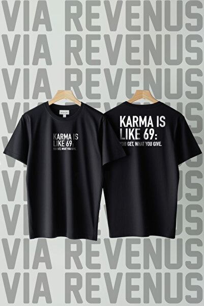 Vordevia Karma je kao 69, široka majica sa printom, 100% pamuk, unisex