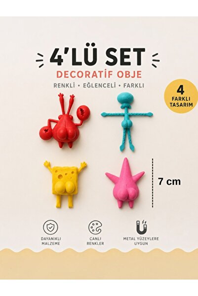 Puzimo Sevimli Deniz Canlıları Buzdolabı Magneti 4'lü Dekoratif Magnet Seti