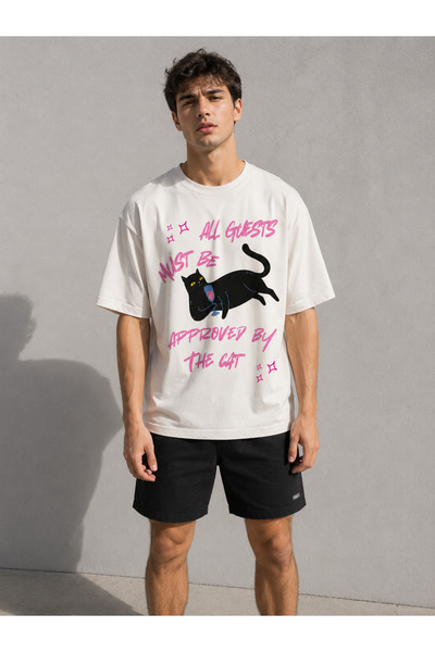 MONTREE Cat Themed Printed Oversize 100% Cotton Premium T-Shirt