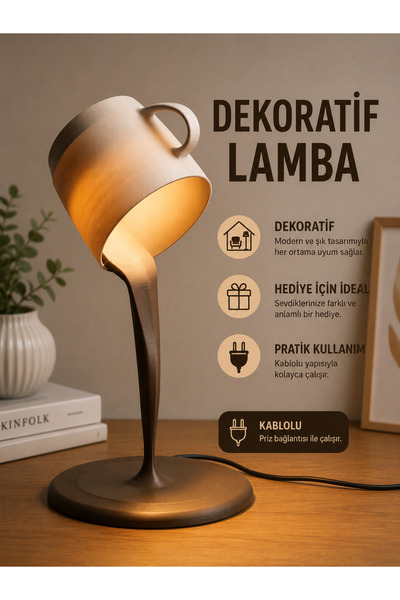 EMAS DESİGN Kablolu Dekoratif Kupa Lamba – Modern Masa ve Ev Aydınlatması
