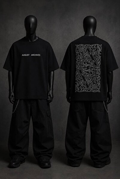 JANTIL MODA Unisex Front and Back Printed Crewneck Oversize T-Shirt - Short S...
