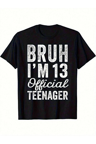 LİNA06 تي شيرت رجالي أنيق بطبعة "Bruh Im Official Teenager 13 Year Old Boy Gi...