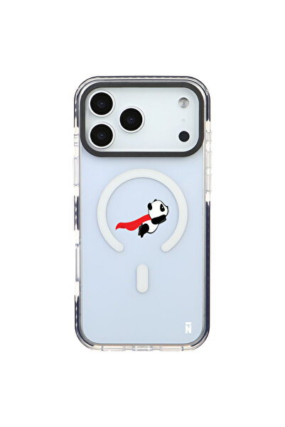 Casen iPhone 17 Pro Yanları Siyah Magsafe Arty Şeffaf Fliying Panda Tasarımlı...