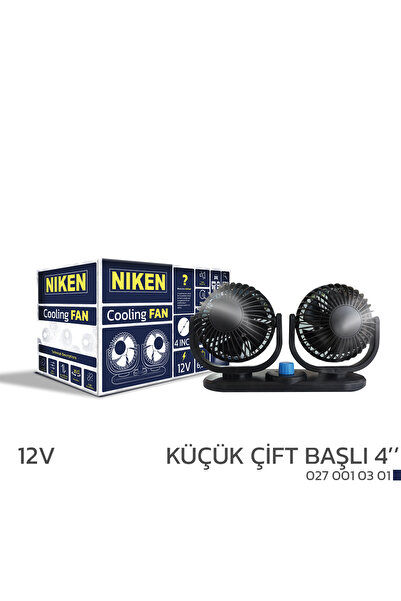 Niken Çift Başlı Araç İçi Vantilatör 12V 4 Inç Siyah Oto Araba Vantilatörü