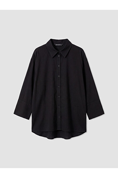 LC Waikiki Black Textured Oversize Women's Shirt