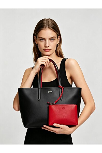 Lacoste Kids Women's Double-Sided Two-Tone Large Capacity Handbag, Black/Red