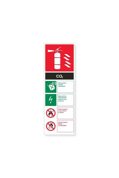 PAS Autocolant cu instrucțiuni pentru stingătorul CO₂, PVC autoadeziv, 10 x 3...